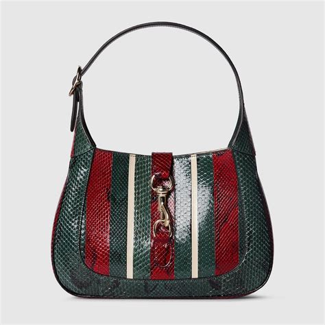 gucci jackie python skin crossbody|Gucci Jackie python shoulder bag in green and red.